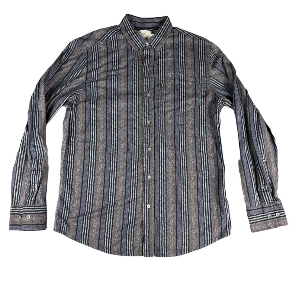 WRK Shirt Mens Medium Gray Striped Reworked Slim Fit Long Sleeve Button Up Work